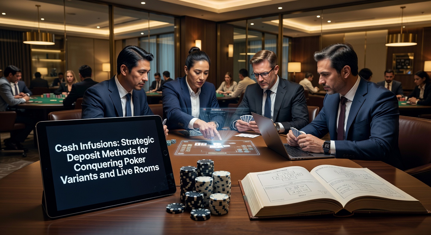 Een pokerspeler analyseert zijn bankroll op een tablet terwijl chips op tafel liggen, symboliserend slimme cash infusions