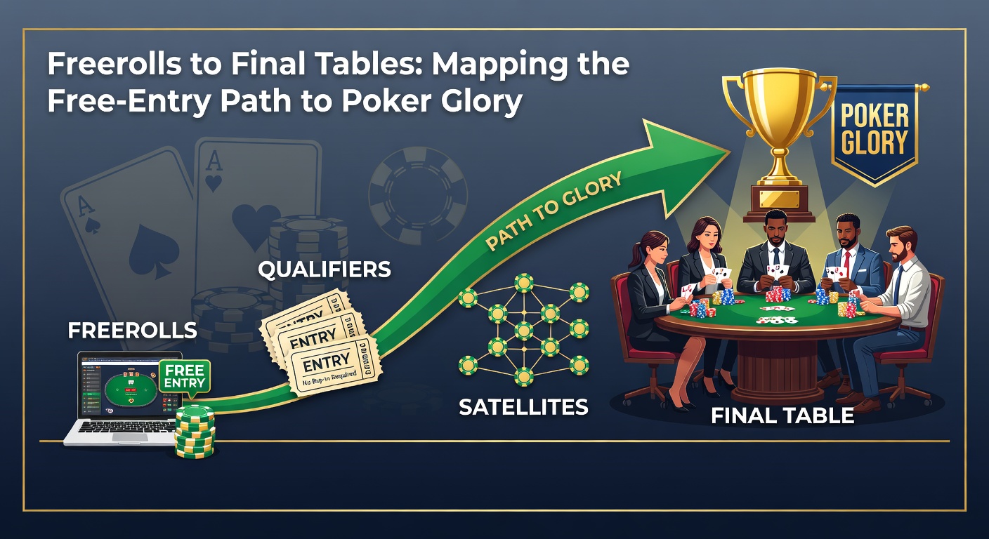 Overzicht van een bruisende online final table in een freeroll, met meerdere schermen en grafieken van stacks en posities