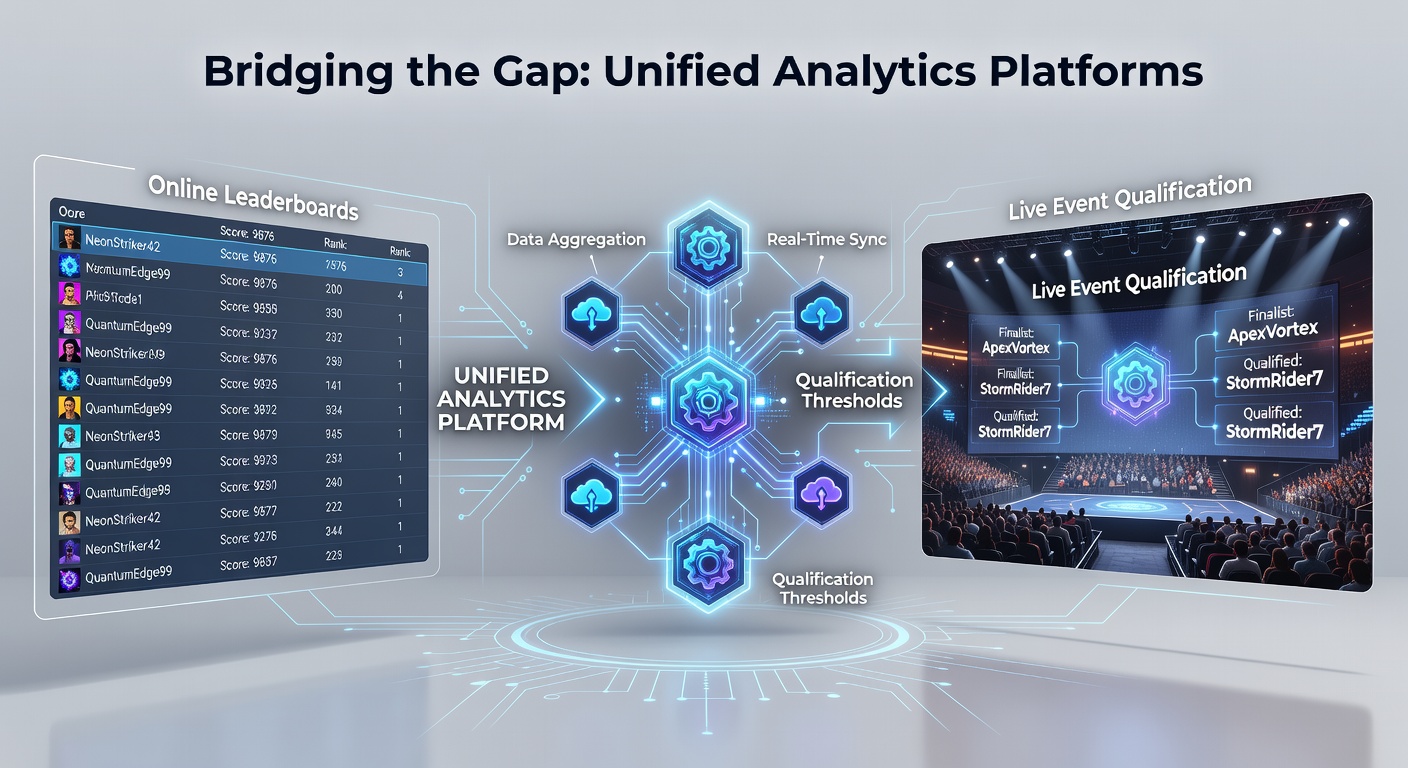 Live poker evenement met spelers die analytics dashboards gebruiken om leaderboard data te koppelen aan kwalificaties