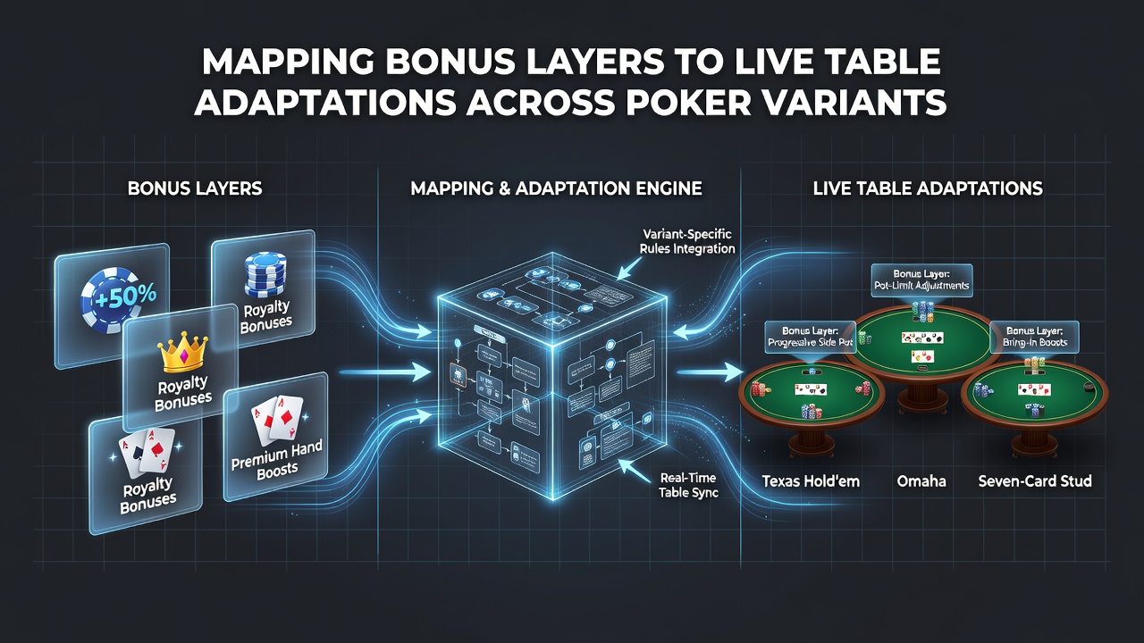 Illustratie van bonusstructuren die zich vertalen naar live poker tafels in verschillende varianten