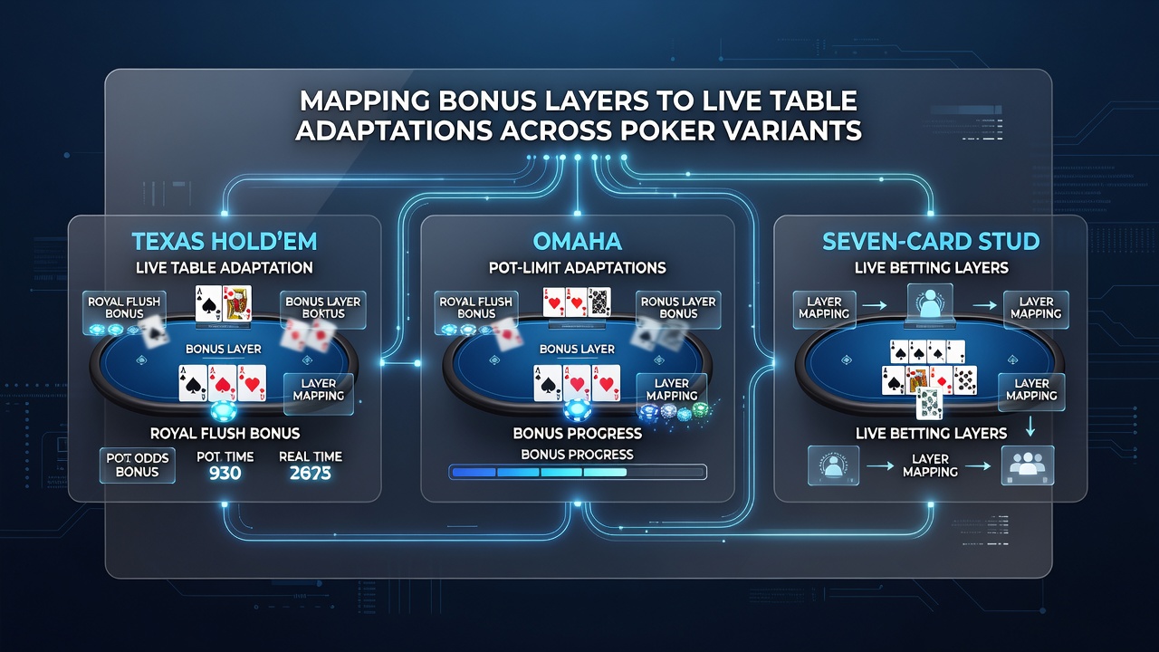 Grafiek die mapping van online bonuslagen naar live tafel tactieken in poker toont