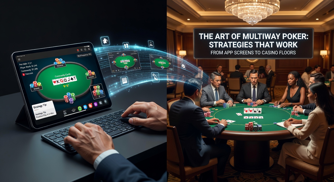 Live casino scène met een intense multiway pot, kaarten en chips verspreid over de tafel